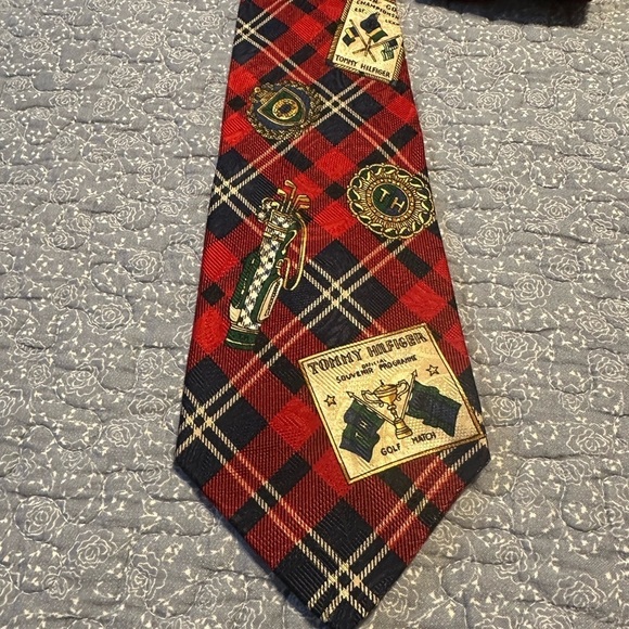 Tommy Hilfiger Tie Wide Red Navy Plaid Golf 56” x 4” - Picture 2 of 7
